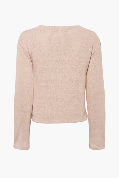 Gilet beige avec col rond de HAILYS, tricoté avec des manches longues et un motif uni.