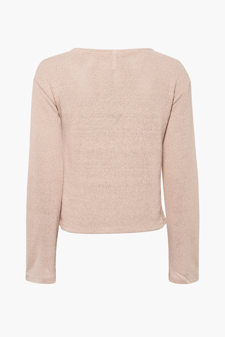 Gilet beige avec col rond de HAILYS, tricoté avec des manches longues et un motif uni.