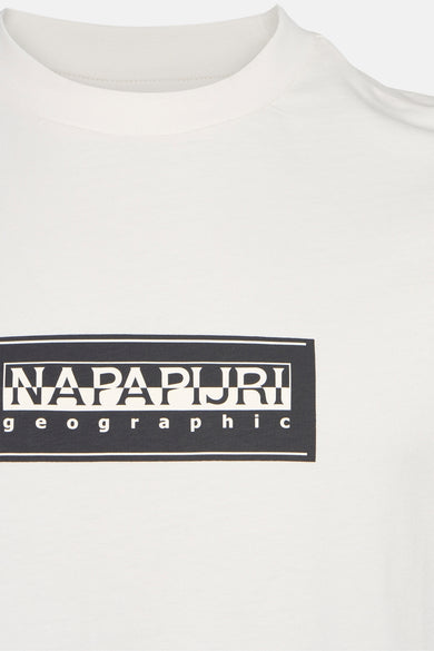T-shirt écru à manches courtes de NAPAPIJRI, avec une impression graphique sur la poitrine.