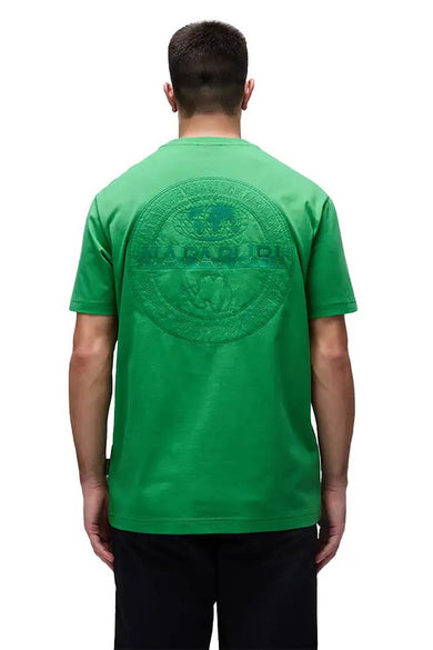 T-shirt vert avec manches courtes de NAPAPIJRI, avec une impression ronde sur le dos.