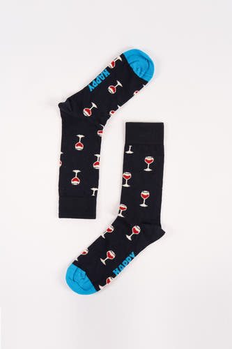 Chaussettes bleues de Happy Socks® avec un motif de verres à vin rouges.