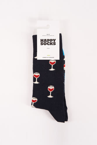 Chaussettes bleues de Happy Socks avec un motif de verres à vin rouges.