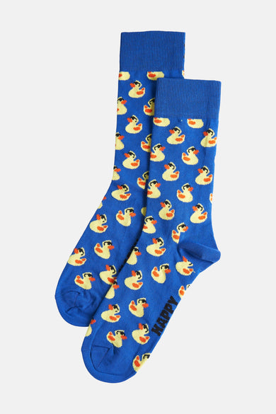 Chaussettes bleues de Happy Socks avec un motif de canards en caoutchouc jaunes.