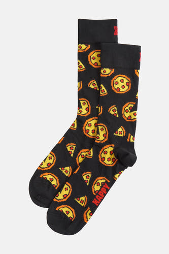 Chaussettes noires avec motif pizza de Happy Socks, modèle crew avec un mélange de coton confortable.