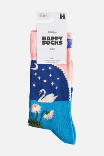 Chaussettes multicolores de Happy Socks avec un dessin de cy oiseau, d'étoiles et de fleurs.