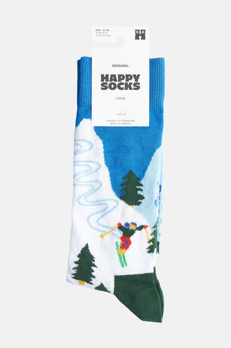 Multicolor sokken van Happy Socks met een winterlandschap en skiërs.
