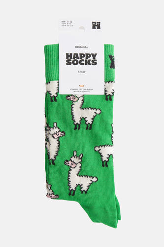 Chaussettes vertes à motif lama de Happy Socks, fabriquées en coton mélangé avec des fibres cardées.