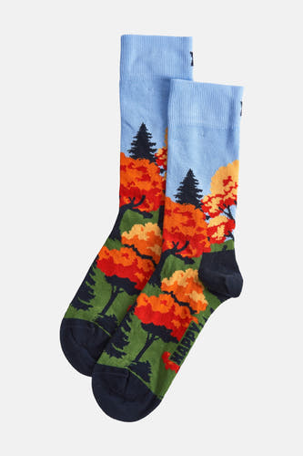 Chaussettes bleues de Happy Socks® avec une impression de paysage automnal.