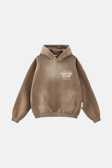 Hoodie marron d'ANOTHER COTTON LAB avec imprimé "Another Coffee Club" et une poche kangourou.