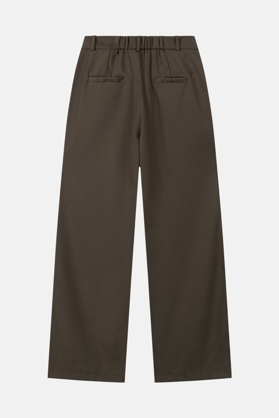 Pantalon marron de ANOTHER COTTON LAB, avec taille élastique et poches passepoilées au dos.