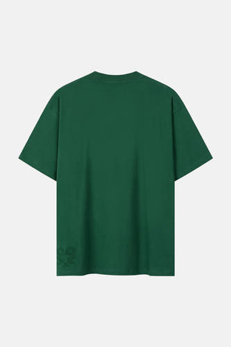 T-shirt à manches courtes vert de ANOTHER COTTON LAB, avec motif de roses en bas à gauche.