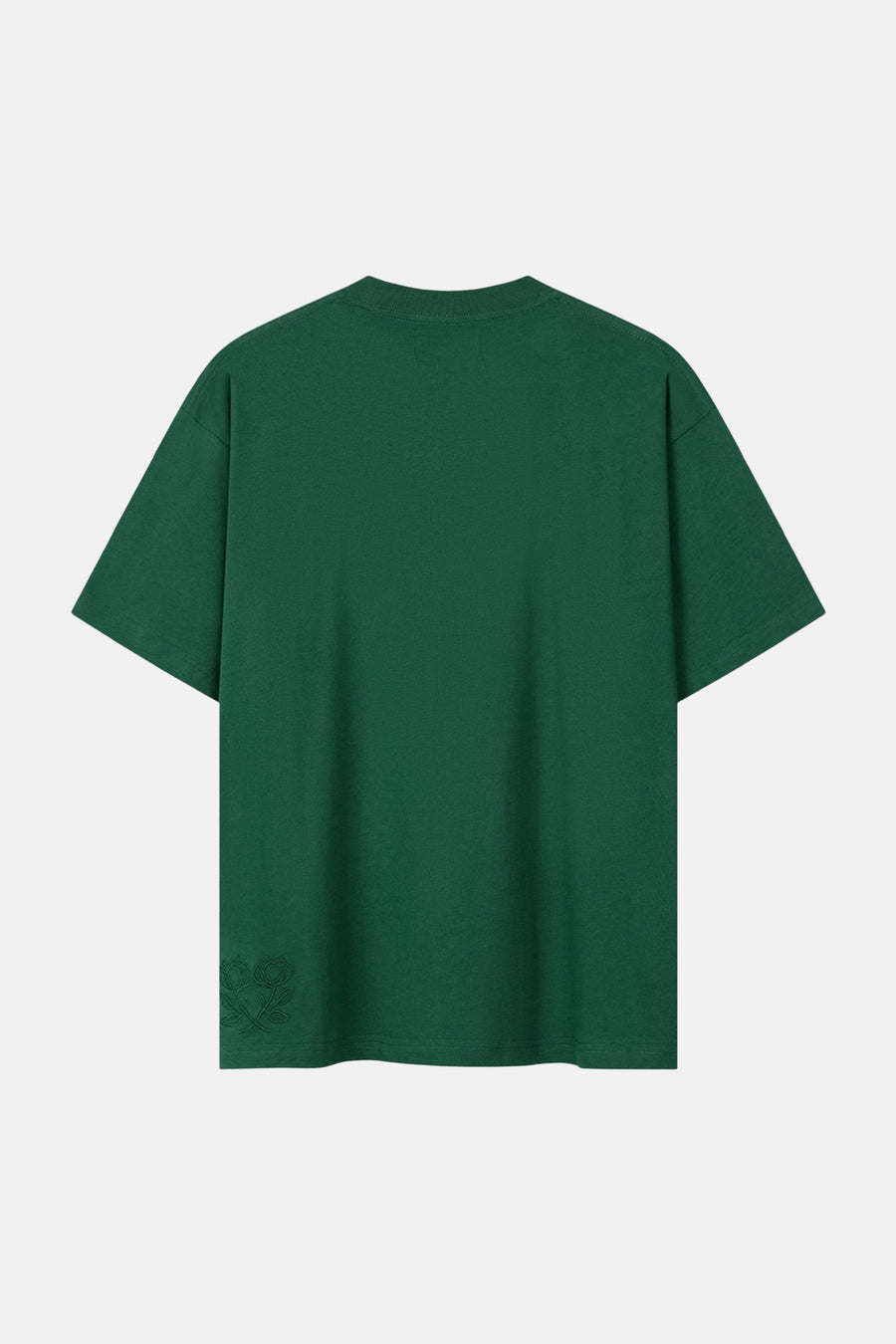 T-shirt à manches courtes vert de ANOTHER COTTON LAB, avec motif de roses en bas à gauche.