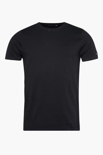 T-shirt noir à manches courtes de PRESLY & SUN, avec une petite étiquette sur la manche.