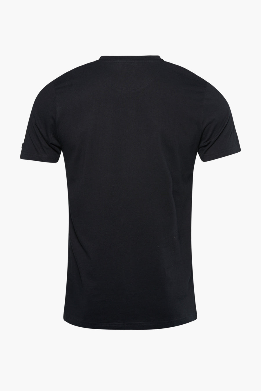 T-shirt noir de PRESLY & SUN, vu de derrière, avec des manches courtes et un motif uni.