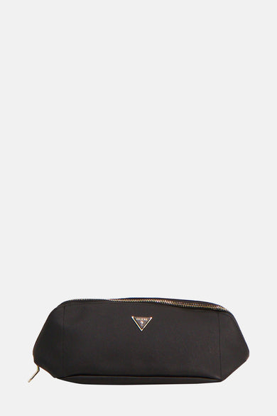 Toilettes noires de Guess avec fermeture à clé et logo de la marque.