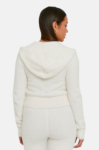 Cardigan blanc de TALLY WEIJL, avec capuchon et une douce texture, vu de dos.