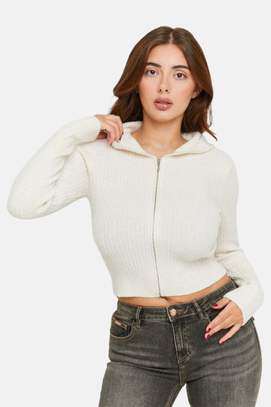Gilet beige de TALLY WEIJL, avec des manches longues et une fermeture à glissière devant.