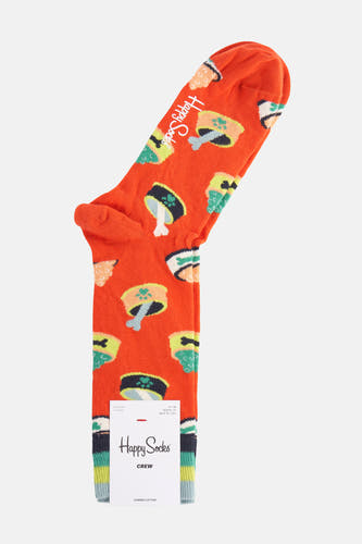 Chaussettes oranges de Happy Socks avec un motif de gamelles pour chiens et des rayures sur le bord.