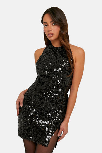 Robe sans manches noire de TALLY WEIJL, avec sequins et détail fendu.