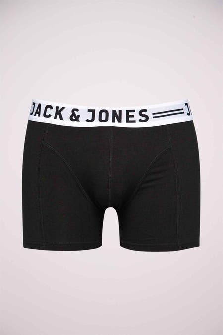 Shorts de bain noirs CORE BY JACK & JONES, avec une ceinture blanche à logo de marque.