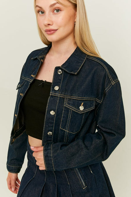 Blouson de jeans bleu marine de TALLY WEIJL, avec des boutons et des broches argentés.