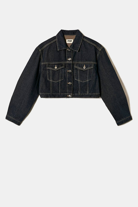 Blouson de jeans bleu marine de TALLY WEIJL, avec des manches longues et des poches poitrine.