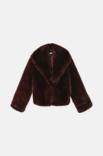 Manteau court de Bordeaux de TALLY WEIJL avec une grande col et des manches longues.