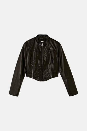 Manteau noir en imitation de TALLY WEIJL, avec fermeture éclair et détails subtils.