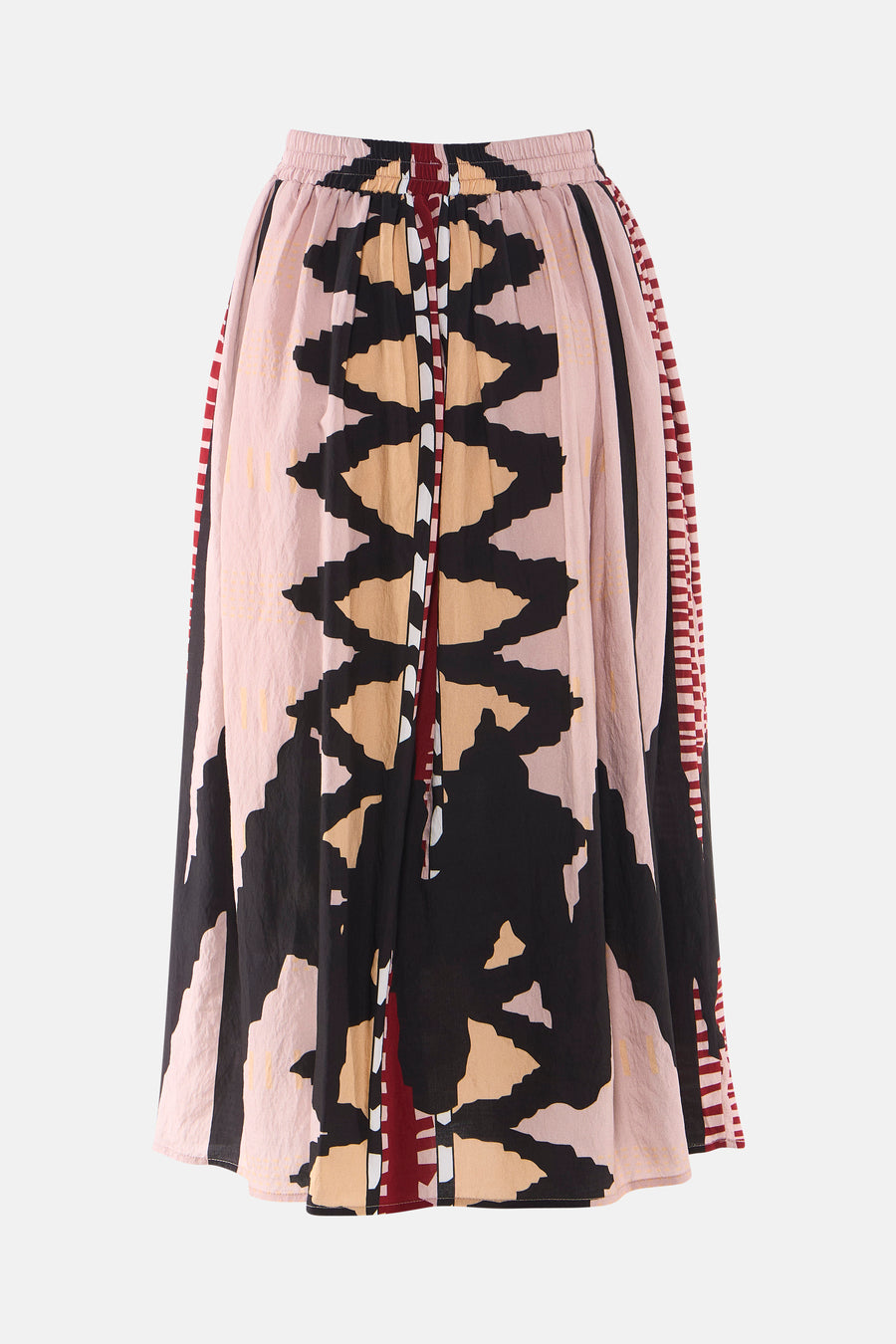 Multicolor casual rok van ADORE met abstracte print, roze tailleband en gestreepte zijkanten, voorzijde weergave