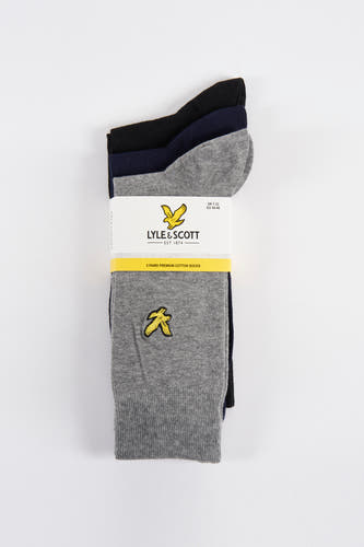 Chaussettes grises de Lyle & Scott, avec un aigle doré brodé.