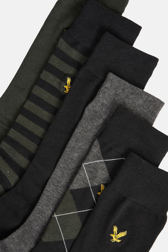 Chaussettes multicolores de LYLE & SCOTT, avec des motifs rayés, à carreaux et unis, y compris les détails du logo.