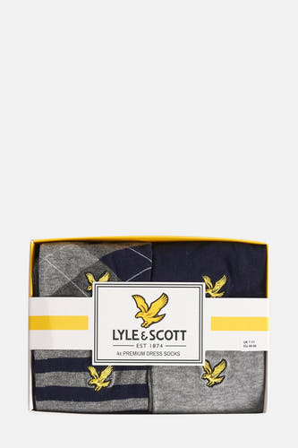 Ensemble de chaussettes multicolores L Lyle & Scott, avec des rayures, des carreaux et des motifs unis, orné d'emblèmes logo.