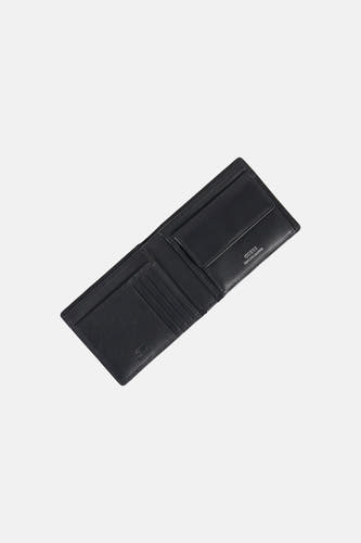 Portefeuille Guess noire, avec plusieurs compartiments et un logo discret dans le coin.