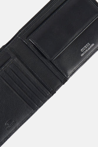 Portefeuille noire pour homme Guess avec plusieurs compartiments pour cartes et billets.