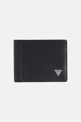 Portefeuille noire pour homme de Guess, avec bande élastique et détail de logo argenté.