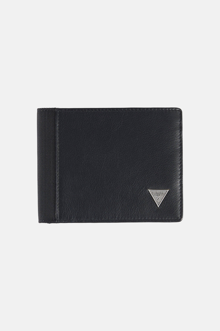 Portefeuille noire pour homme de Guess, avec bande élastique et détail de logo argenté.