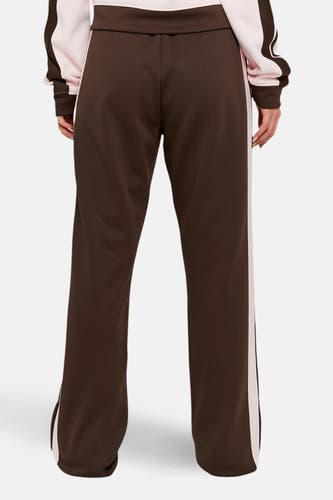 Pantalon de jogging marron de TALLY WEIJL, avec des accents roses et des rayures blanches sur le côté, vue arrière.