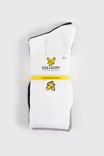 Chaussettes blanches de Lyle & Scott avec un logo brodé et une finition gris-noir.