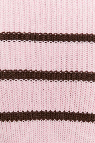 Pull-over rond en rose de TALLY WEIJL, avec des rayures brunes et une texture côtelée.