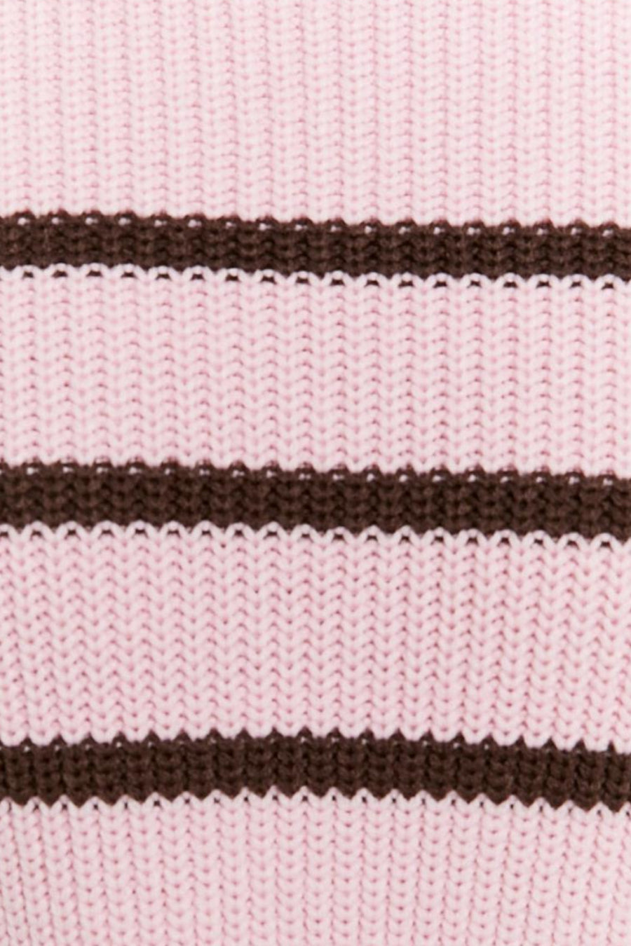 Pull-over rond en rose de TALLY WEIJL, avec des rayures brunes et une texture côtelée.