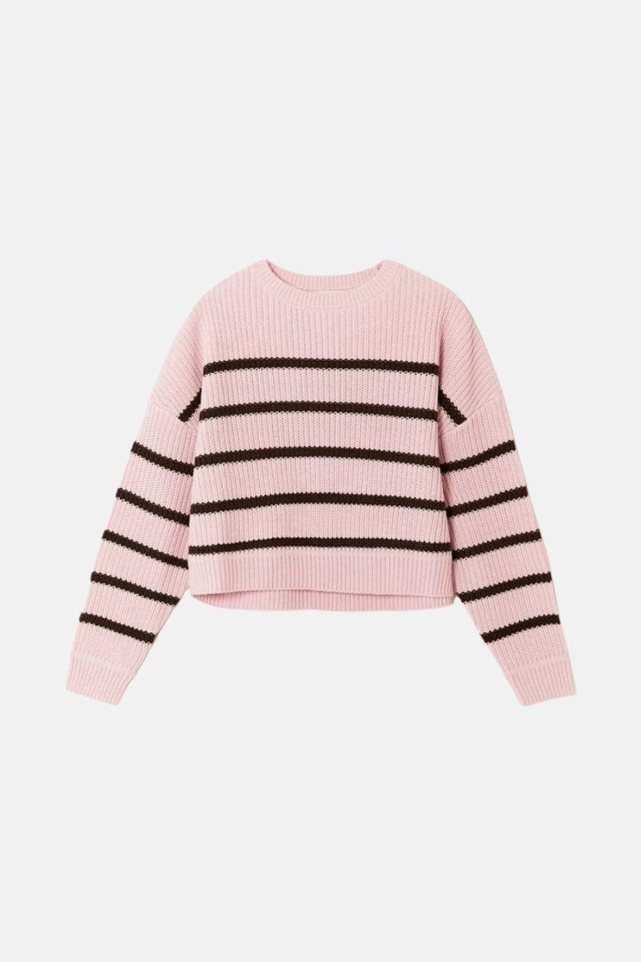 T-shirt rose avec col rond de TALLY WEIJL, rayé de bandes horizontales brunes.