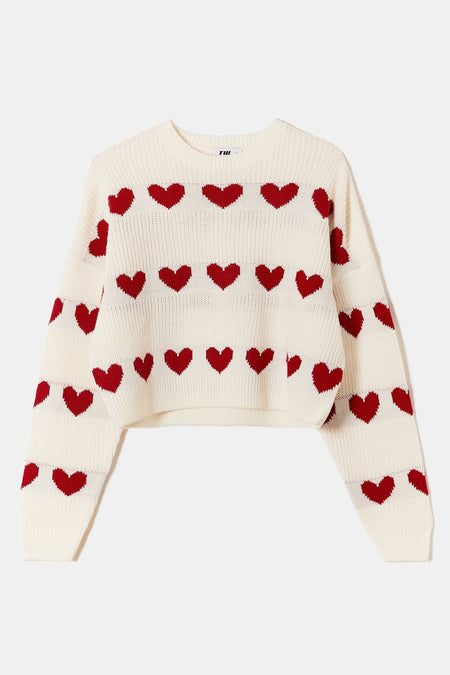 T-shirt blanc de TALLY WEIJL avec un motif de cœurs rouges.