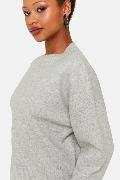 Sweat-shirt gris avec col rond de TALLY WEIJL, avec des manches longues et un logo argenté.