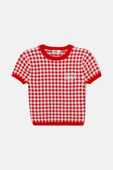 T-shirt rouge avec col rond de TALLY WEIJL, à motif rayé et manches courtes.