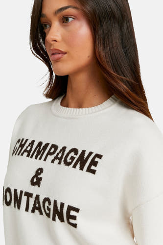 T-shirt écru avec col rond de TALLY WEIJL, imprimé "Champagne & Montagne".