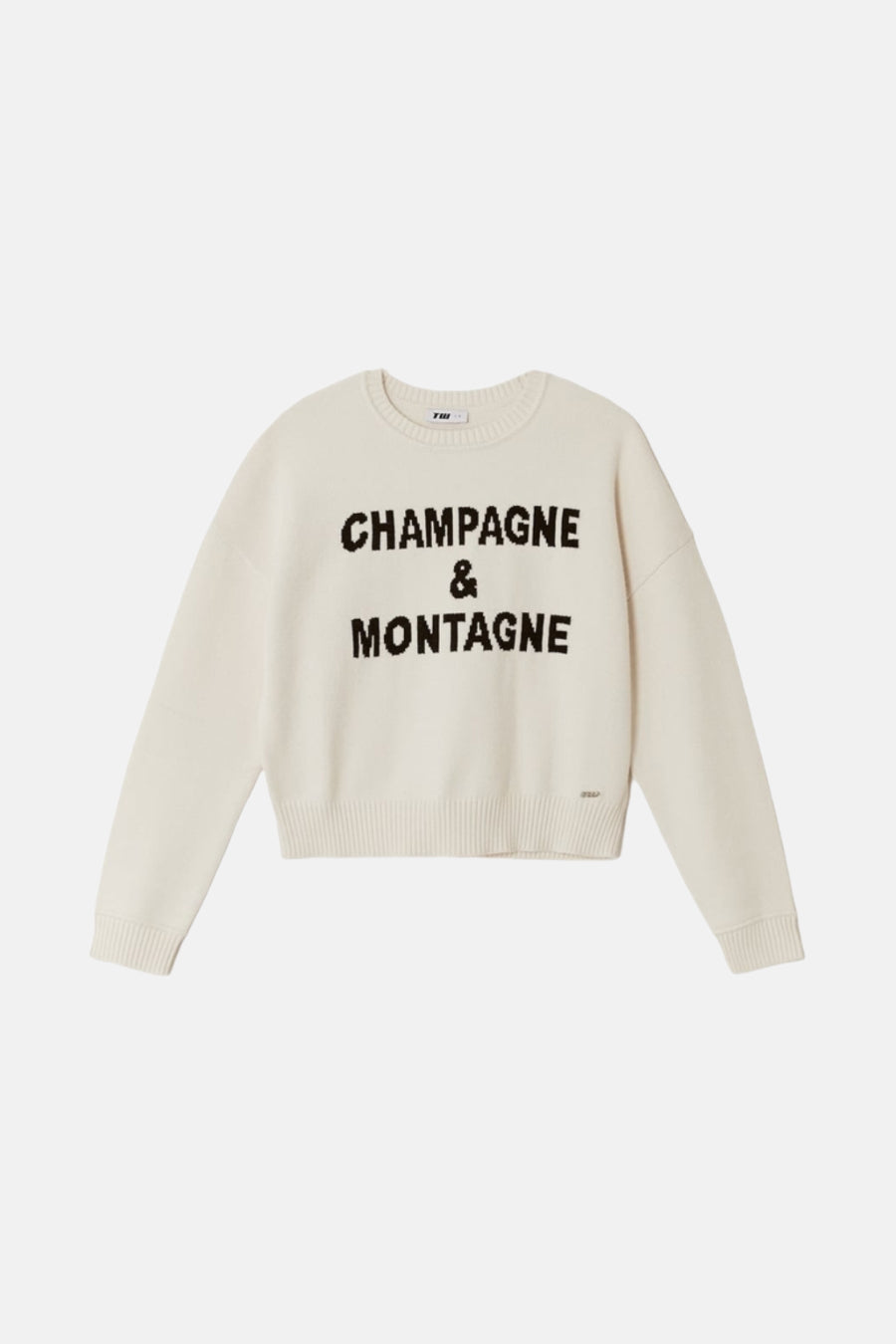 T-shirt écru avec col rond de TALLY WEIJL, avec le texte "Champagne & Montagne" dessus.