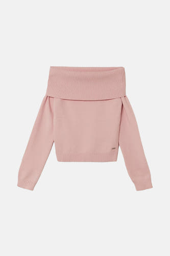 T-shirt rose de TALLY WEIJL, avec en encolure épaules dégagées et des manches longues.