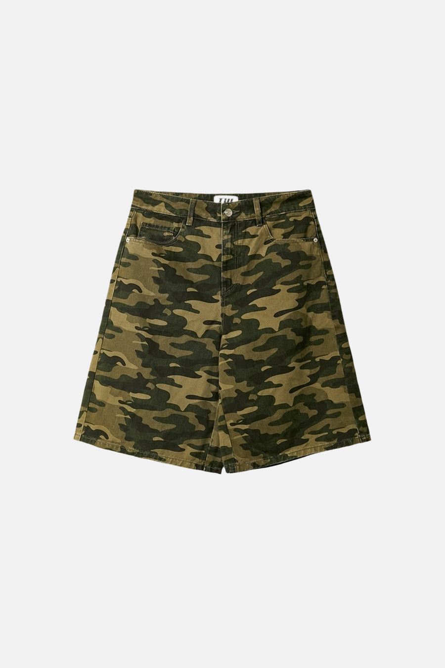 Short camouflage 5 poches de TALLY WEIJL avec fermeture à boutons et poches plaquées, posé à plat.
