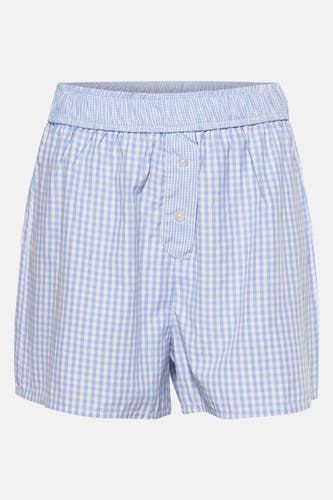 Short bleu de TALLY WEIJL avec une poche gingham blanche-bleue, fermeture à boutons et ceinture élastique.