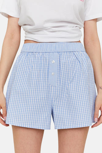 Short bleu marine de TALLY WEIJL, avec une ceinture élastique et des détails de nœud.